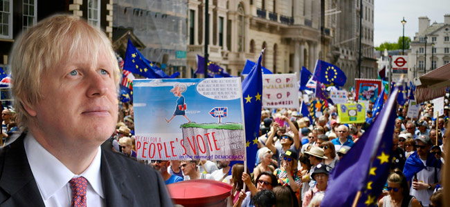Boris Johnson and Brexit protestors