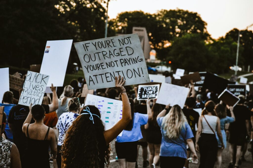 2020 protests with banners